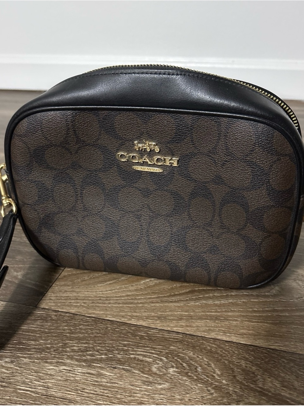 Coach Brown Signature Canvas Crossbody with Black Trim